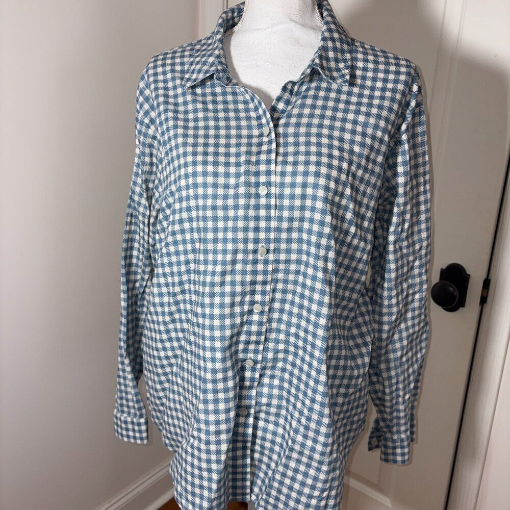 Spartina 449 Aida Relaxed Buttondown Clara Gingham Bluestone Collared Large